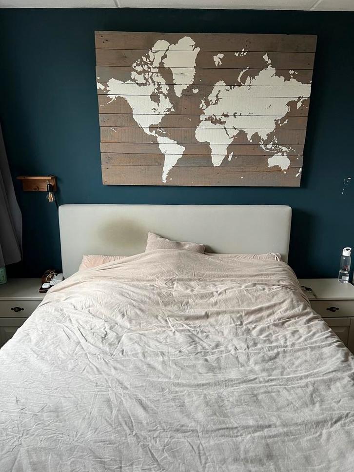 GRATIS - IKEA Boxspring Bed Beige - met hoofdbord, Huis en Inrichting, Slaapkamer | Bedden, Gebruikt, Tweepersoons, 160 cm, 200 cm