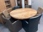 Prachtige ronde eethoek met 6 lederen stoelen, Huis en Inrichting, Complete eetkamers, Ophalen of Verzenden, Zo goed als nieuw