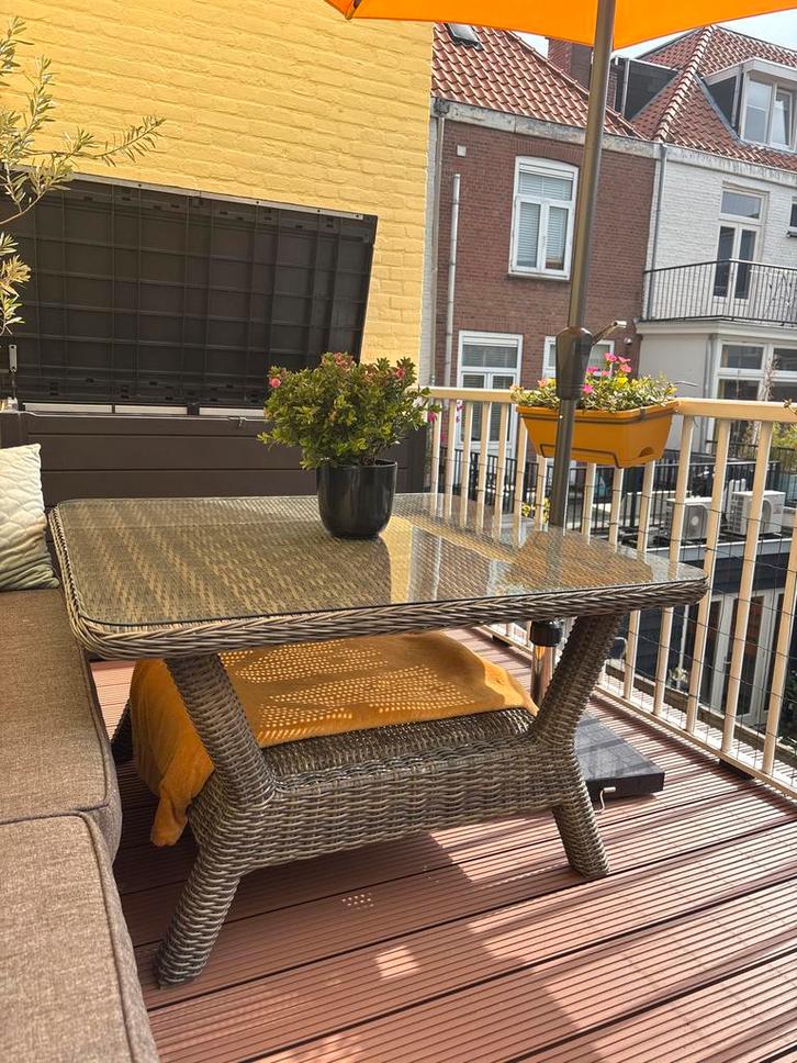 wicker tuintafel met glasplaat van intratuin. in goede staat, Tuin en Terras, Tuintafels, Gebruikt, Rechthoekig, Wicker, Ophalen