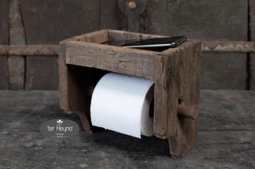 Oud houten toiletrol houder wc hout stoer sober landelijk beschikbaar voor biedingen