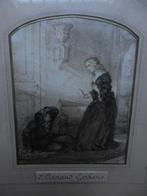 Aquarel Interieur m, figuren JC d Arnoud Gerkens (1823-1892), Antiek en Kunst, Ophalen of Verzenden