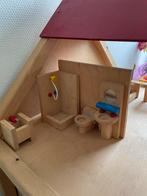 Houten Poppenhuis met Meubels, Kinderen en Baby's, Speelgoed | Poppenhuizen, Ophalen, Gebruikt, Poppenhuis