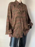 Groen/bruine vintage blouse, XL. Unisex 90s print army leger, Kleding | Heren, Bruin, Verzenden, Vintage, Gedragen