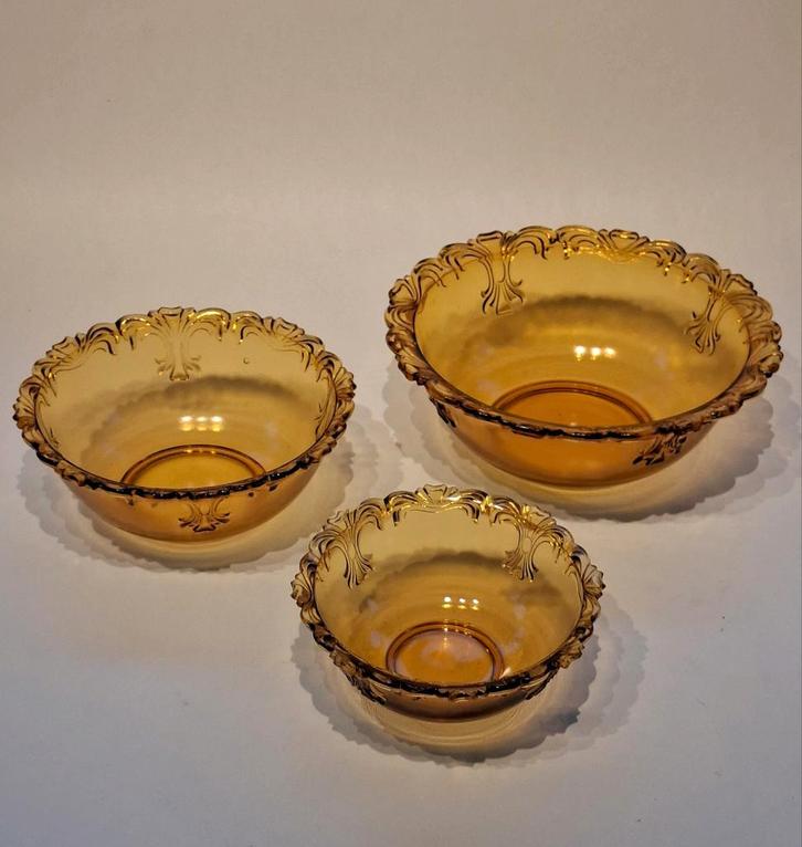 Vintage Amberkleurige Schalenset Inwald, Antiek en Kunst, Antiek | Glas en Kristal, Ophalen of Verzenden