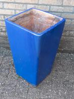 Hoge plantenbak terracotta                geglazuurd blauw, Tuin en Terras, Bloembakken en Plantenbakken, Ophalen, Steen, Gebruikt