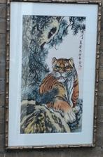 Chinees schilderij op zijde.  Tijger.  Sign. 44/69 cm., Antiek en Kunst, Ophalen