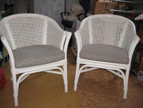 Webbing fauteuils twee stuks wit, Huis en Inrichting, Fauteuils, Zo goed als nieuw, Hout, Riet of Rotan, Stof, 50 tot 75 cm, Minder dan 75 cm