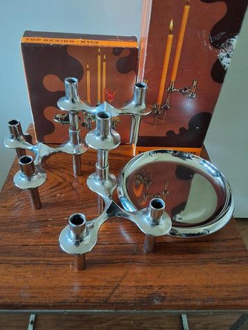 Vintage Top Design x111 - X113, 3x nagel kandelaar 1x schaal beschikbaar voor biedingen