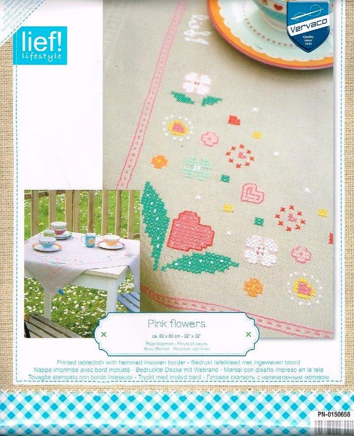 Cado opruiming lief borduurpakket dekservet, pink flowers, Hobby en Vrije tijd, Borduren en Borduurmachines, Nieuw, Borduurpakket