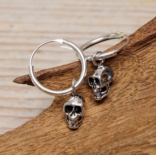 Oorbellen - Oorringen met Skull - Echt Zilver, Sieraden, Tassen en Uiterlijk, Oorbellen, Nieuw, Hangers, Zilver, Zilver, Verzenden