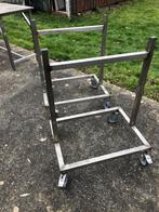 2 mobiele rvs schragen/onderstellen, Ophalen, Kunststof, Gebruikt, 200 cm of meer