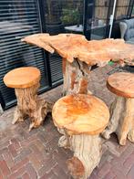 Unieke boomstamtafel met krukken, Huis en Inrichting, Tafels | Eettafels, Gebruikt, 100 tot 150 cm, Ophalen of Verzenden, Vijf personen of meer