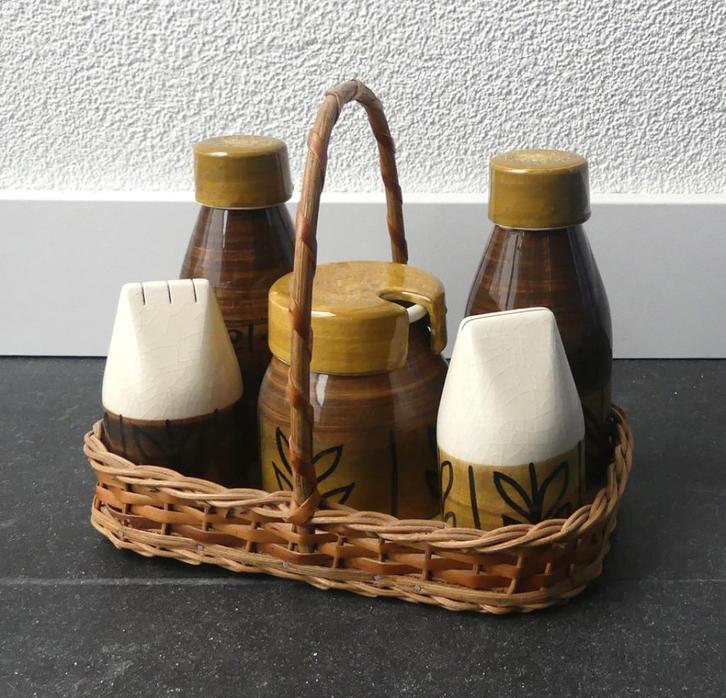 Vintage menage set olie azijn stel peper zout West-Germany, Huis en Inrichting, Keuken | Servies, Gebruikt, Compleet servies, Overige stijlen