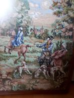 Geborduurd jachtafereel in lijst met matglas, Ophalen, 50 tot 75 cm, Schilderij, 50 tot 75 cm