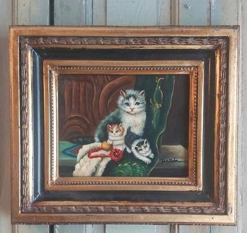 Schilderij poes,poezen,kat,katten,kittens in lijst   beschikbaar voor biedingen