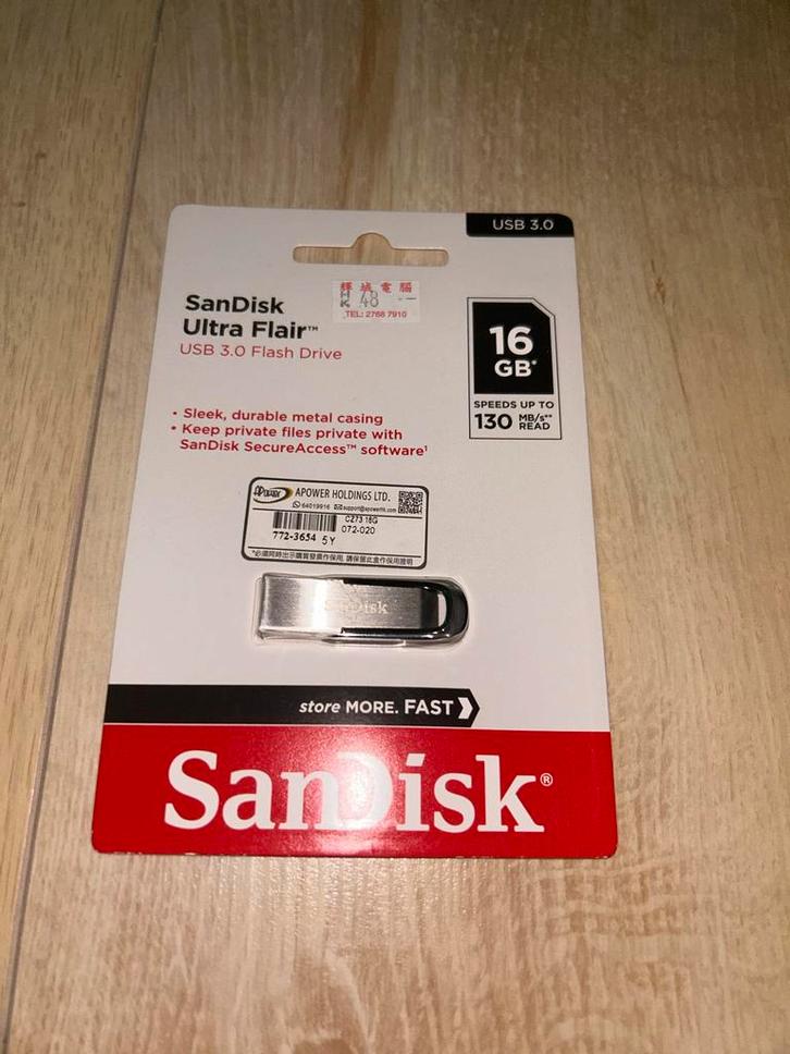 SanDisk Ultra Flair 16GB USB 3.0 - Nieuw, Computers en Software, USB Sticks, Nieuw, Ophalen of Verzenden