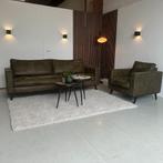 GRATIS BEZORGING - Groene rechte bank met fauteuil - Just, Stof, Driepersoons, 75 tot 100 cm, Ophalen of Verzenden