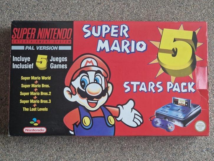 SNES MARIO 5 * STARS PACK, Spelcomputers en Games, Spelcomputers | Nintendo Super NES, Gebruikt, Met 1 controller, Ophalen of Verzenden
