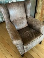 Echt leer fauteuil bruin met of zonder poef, Ophalen, Zo goed als nieuw, 75 tot 100 cm, Leer