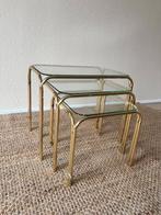 Space Age Bijzettafels - Bauhaus - Messing - Retro - Glas, Huis en Inrichting, Ophalen, Minder dan 45 cm, Minder dan 55 cm, Gebruikt