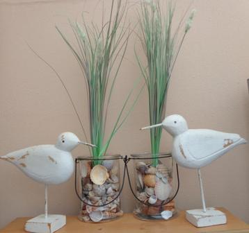 2 Houten witte vogels zeevogels strandvogels beach vibe beschikbaar voor biedingen