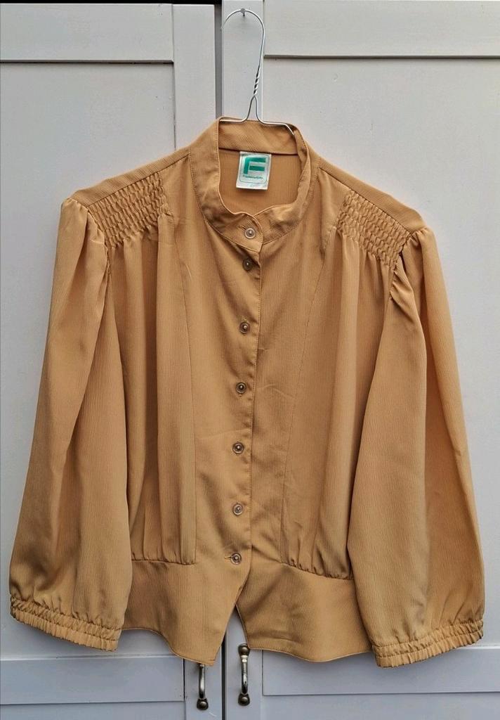 Vintage blouse/ jasje, maat 42/XL - geel - kort - hip - 90's, Kleding | Dames, Blouses en Tunieken, Gedragen, Maat 42/44 (L), Geel