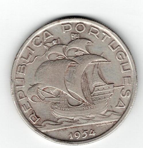 24-397 Portugal 10 escudo 1954, Postzegels en Munten, Munten | Europa | Niet-Euromunten, Losse munt, Overige landen, Zilver, Verzenden