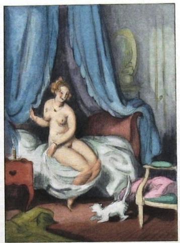 A79-8 Boekillustratie Kleur Naakte vrouw op bed - Balzac