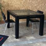 Unieke zwarte tafel met draadglas, Ophalen, Gebruikt, Glas, Vierkant