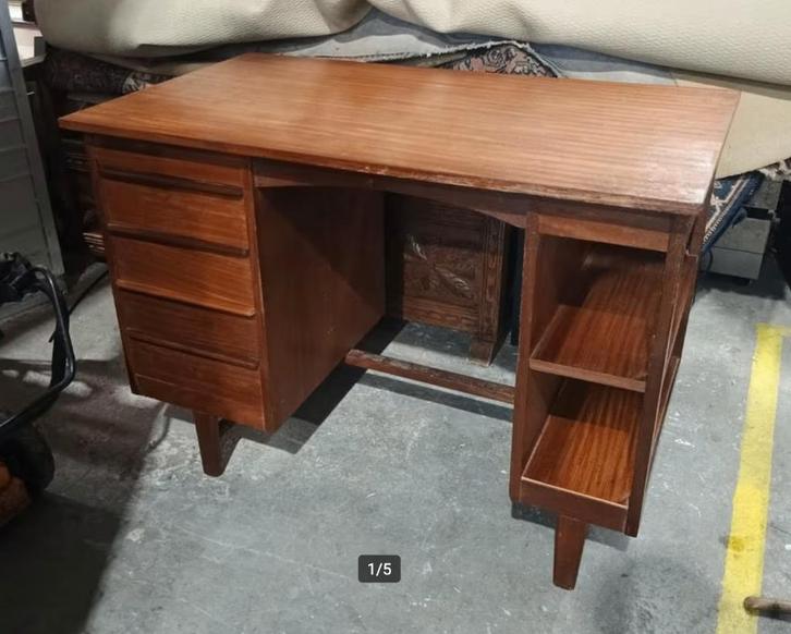 Vintage teak fineer bureau 103x60x74h, Huis en Inrichting, Bureaus, Gebruikt, Ophalen