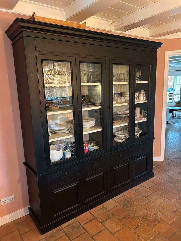 Goossens Florence Buffetkast - Zwart/Wit Eiken, Huis en Inrichting, Kasten | Buffetkasten, 200 cm of meer, 25 tot 50 cm, Ophalen