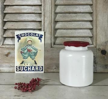 Franse licht grijze grès pot mosterdpot met origineel deksel beschikbaar voor biedingen