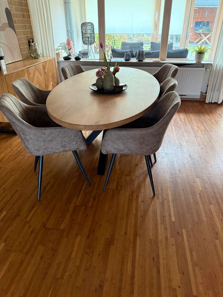 Ovale eettafel 200cm + 6 stoelen, Huis en Inrichting, Complete eetkamers, Nieuw, 4 tot 6 stoelen, Ophalen