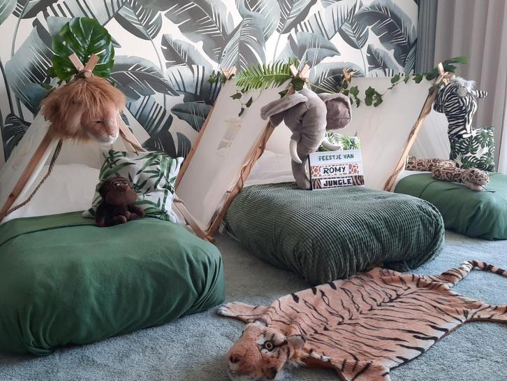 Jungle /Tipi slaapfeestje /kinderfeestje / tipitent, Hobby en Vrije tijd, Feestartikelen | Verhuur, Zo goed als nieuw, Verjaardag