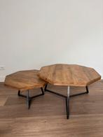Octagon bijzettafels mango hout met zwart metalen onderstel, Huis en Inrichting, Tafels | Bijzettafels, Ophalen, Gebruikt, Rond
