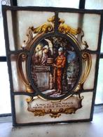 Antiek glas-in-lood paneel met religieuze voorstelling, Ophalen of Verzenden