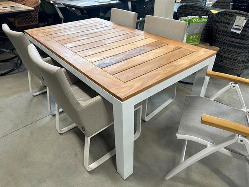 tuintafel SUNS 180 wit met teak blad  Materiaal aluminium, Tuin en Terras, Tuintafels, Nieuw, Rechthoekig, Aluminium, Ophalen