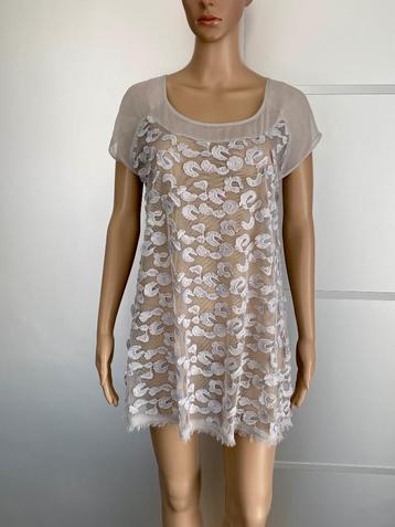 G427 Yest mt. S/M=36/38 tuniek blouse lang top licht-grijs beschikbaar voor biedingen