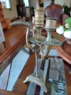 Oude zware kandelaar vogel koper antiek Franse brocante, Antiek en Kunst, Ophalen of Verzenden, Koper of Brons