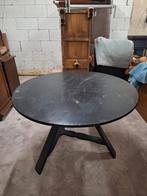 Grote ronde antieke eettafel eiken massief zwart inklapbaar, Huis en Inrichting, Tafels | Eettafels, Gebruikt, Vier personen, Antiek