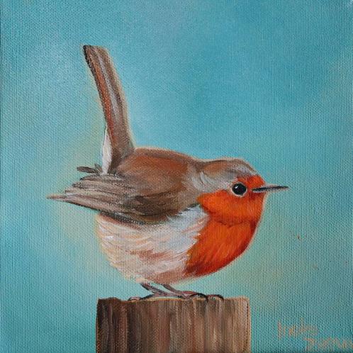 Schilderij roodborstje, Huis en Inrichting, Woonaccessoires | Schilderijen, Tekeningen en Foto's, Ophalen of Verzenden
