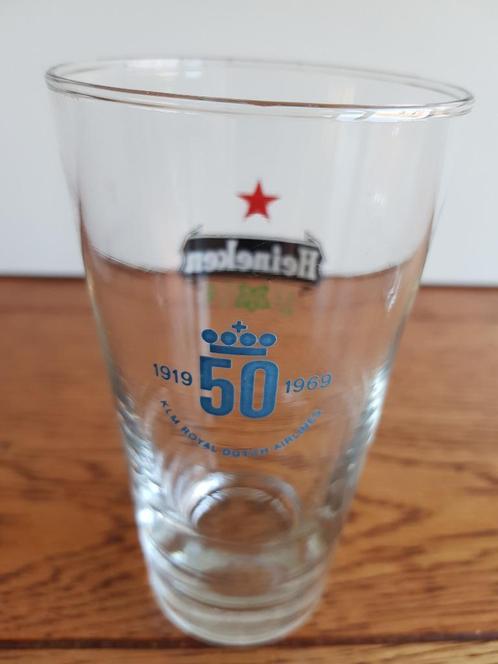 Bierglas : KLM -- 1919 .. 50 .. 1969 -- Royal Dutch Airlines, Verzamelen, Biermerken, Zo goed als nieuw, Glas of Glazen, Heineken
