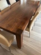 Notenhouten eettafel met leren stoelen, Ophalen, Gebruikt, 50 tot 100 cm, Vijf personen of meer