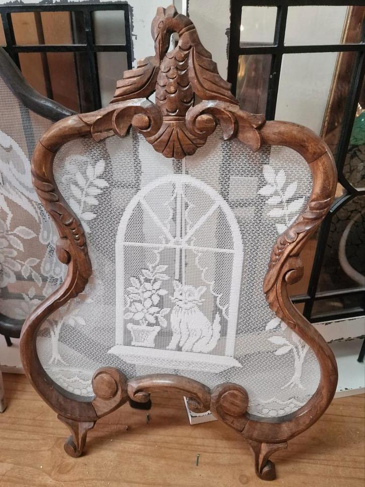 Vintage houten raamhor met kat en bloemen, 54x38 cm, Huis en Inrichting, Woonaccessoires | Kamerschermen, Gebruikt, Ophalen