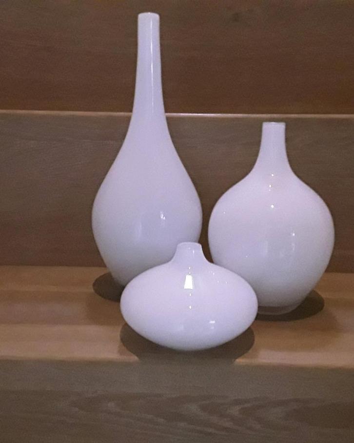 Set Salong vazen Ikea, wit, 3 stuks, Huis en Inrichting, Woonaccessoires | Vazen, Zo goed als nieuw, Wit, Minder dan 50 cm, Glas