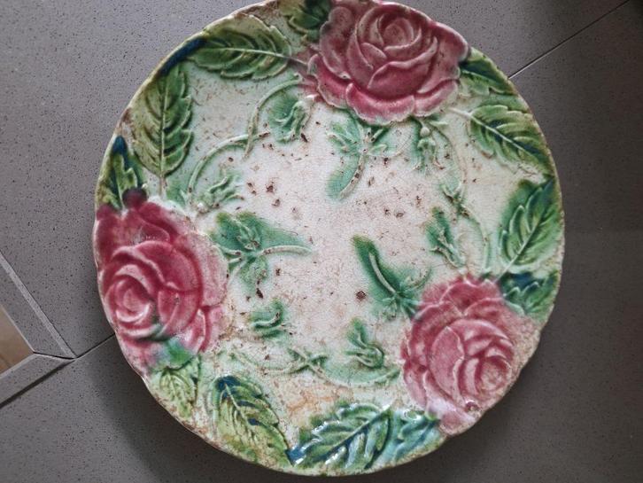 antiek barbotine - majolica bord - Frankrijk, Antiek en Kunst, Antiek | Servies los, Ophalen
