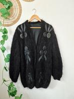 Vintage handgemaakt 100% wollen vest met leren stukken XL, Kleding | Dames, Truien en Vesten, Zwart, Maat 46/48 (XL) of groter