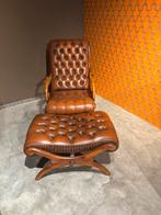 Chesterfield orginele Slipper fauteuil met hocker, Gebruikt, Hout, Chesterfield, Www.plein5living.nl