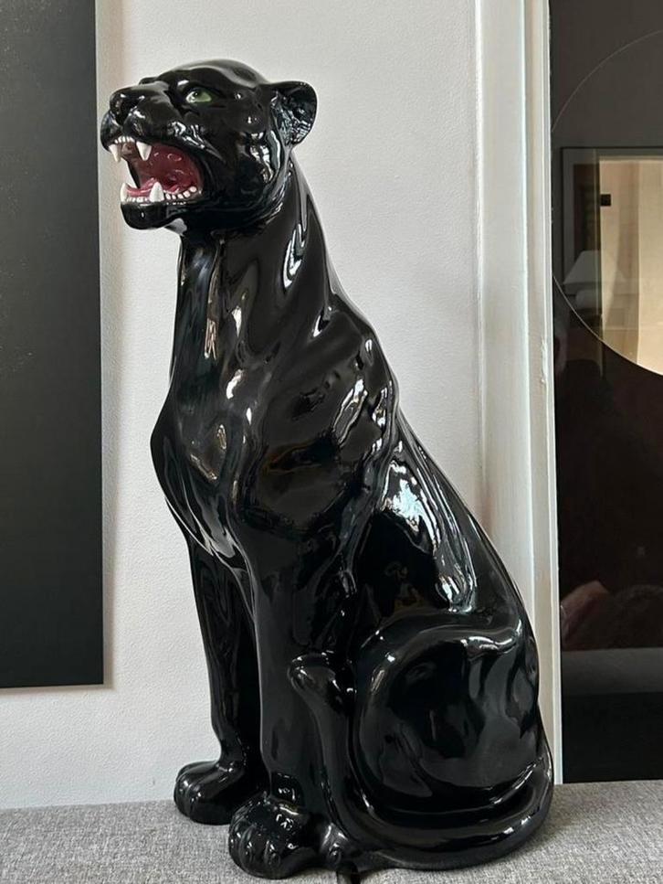 XL Vintage beeld Italiaanse porseleinen zwarte panter, Antiek en Kunst, Kunst | Beelden en Houtsnijwerken, Ophalen