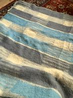 100% scheerwol Vintage gestreepte deken, Gebruikt, Wit, 150 tot 200 cm, 200 cm of meer